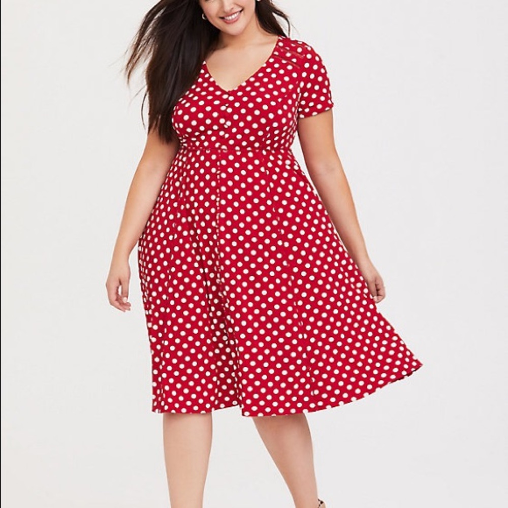 Super fun, Torrid red with white polka dot dress!